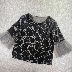 Supply & Demand Velvet Burnout Blouse M Black Whimsygoth Mesh Sleeve Dark Fairy